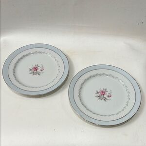 Regency White Blue Silver Pink Floral Dinnerware Set Of 2 Bread Dessert Plates